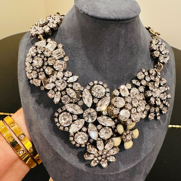 NWT Luxury Maximalist Spring J. Crew Crystal Flower Lattice Statement Necklace - Picture 10 of 15
